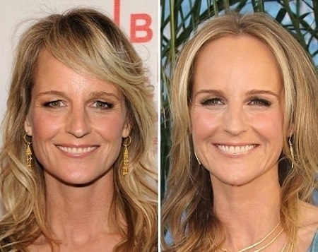 A before and after picture of Helen Hunt.